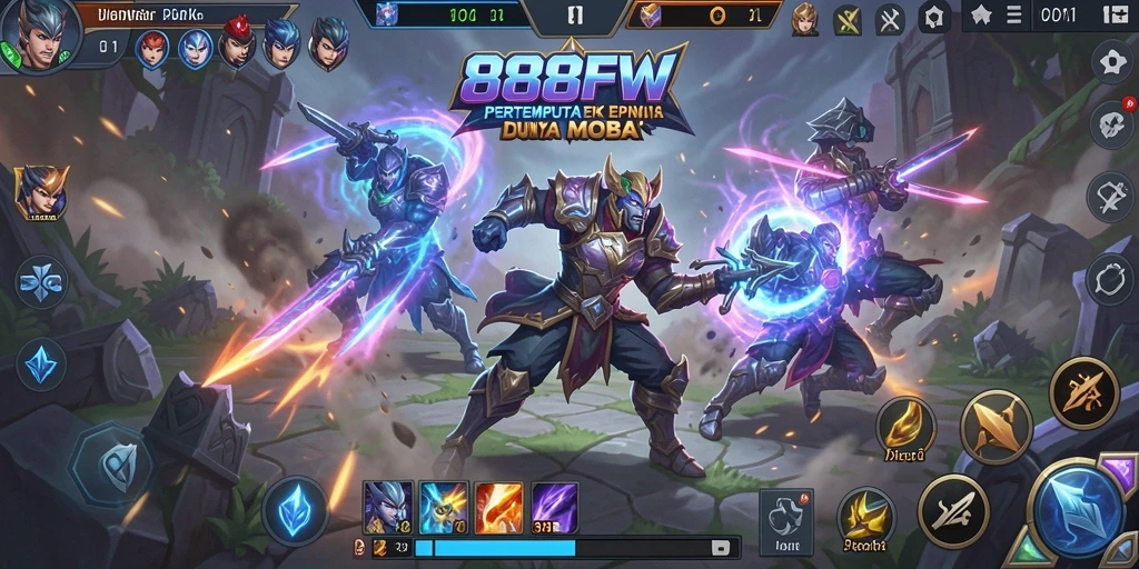 Screenshot gameplay <strong>888FW</strong> menampilkan pertarungan seru dan strategis di arena.