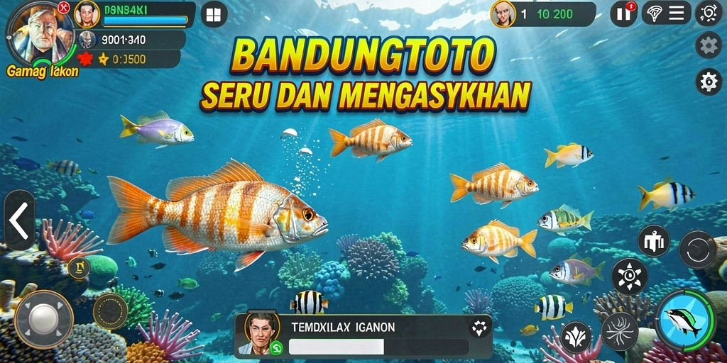 Screenshot gameplay BANDUNGTOTO dengan aksi menembak ikan.