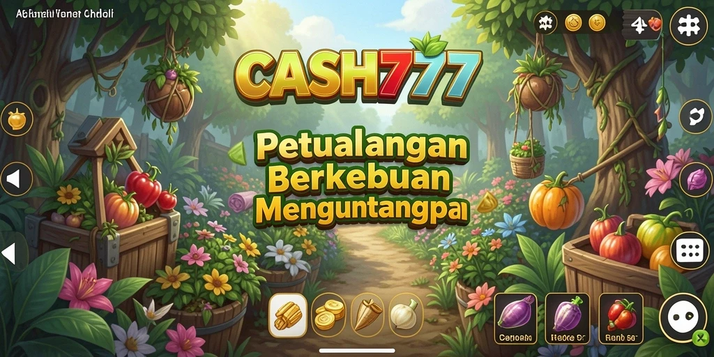 Tampilan gameplay menarik dari CASH777 dengan aktivitas berkebun.