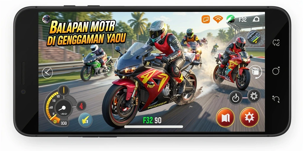 Tampilan menarik dari gameplay balapan motor di F32.
