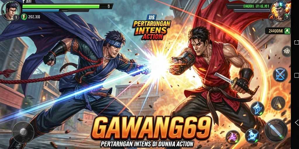 Screenshot menunjukkan aksi pertarungan sengit dalam GAWANG69.