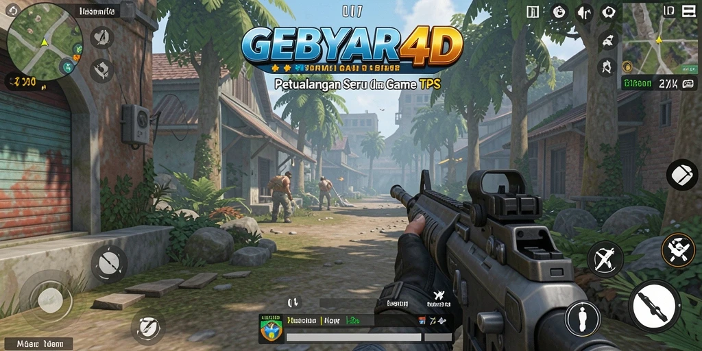 Screenshot GEBYAR4D menampilkan aksi tembak-menembak seru di medan perang.