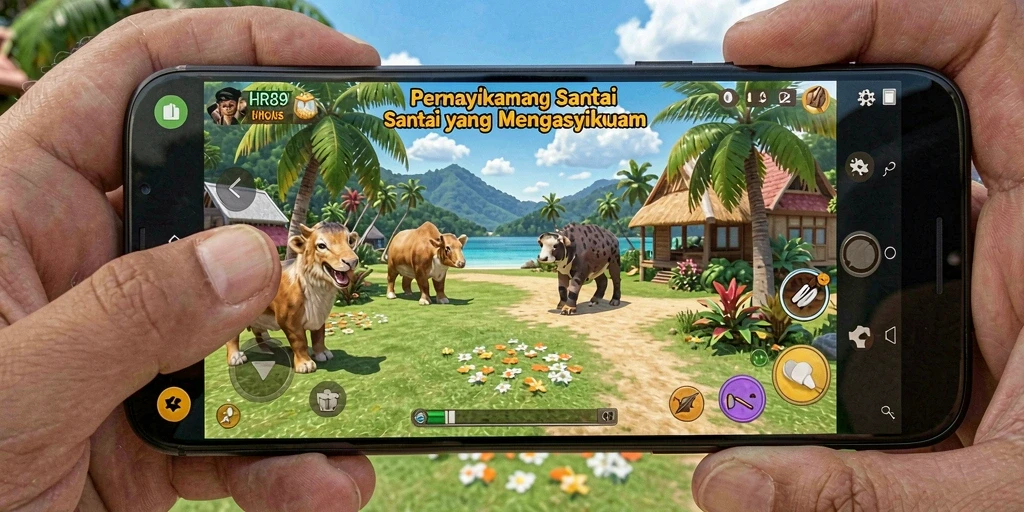 Tampilan gameplay HR89 yang ceria dan penuh warna.