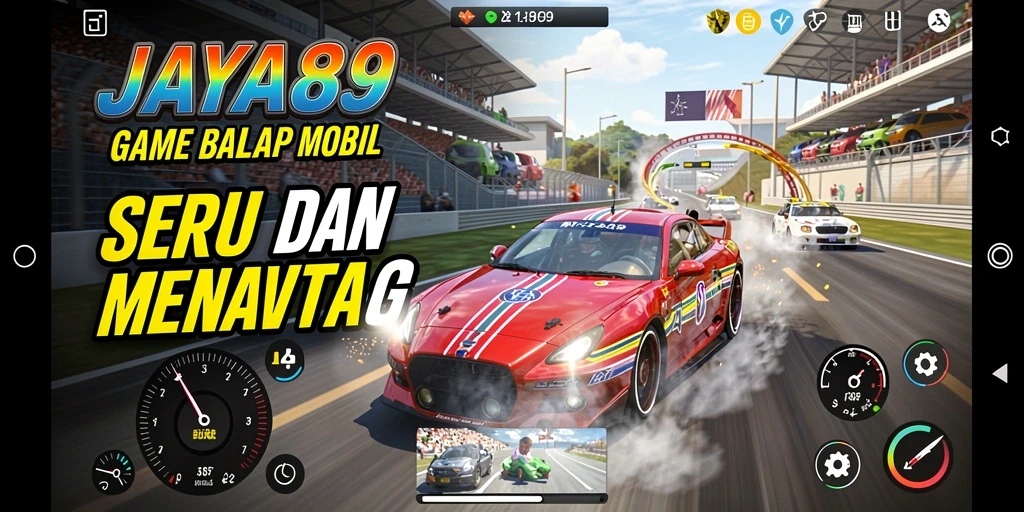 Screenshot utama JAYA89 menampilkan aksi balap yang mendebarkan.