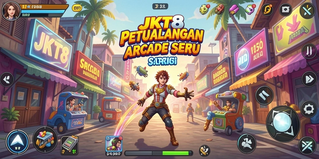 Tampilan gameplay seru di JKT8 dengan banyak rintangan.