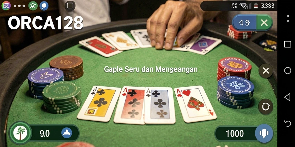 Tampilan gameplay seru ORCA128 saat bermain Gaple secara online.
