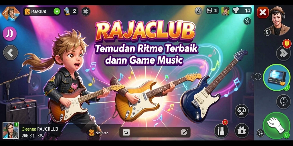 Tampilkan gameplay seru dari RAJACLUB dengan musik menarik.