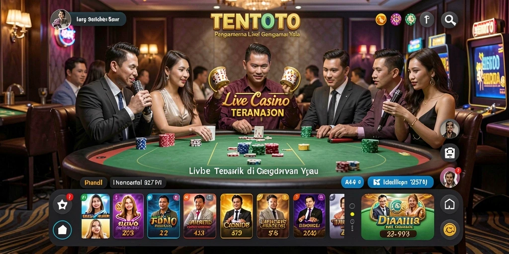 Tangkapan layar gameplay TENTOTO yang menampilkan dealer profesional dan interaksi pemain.