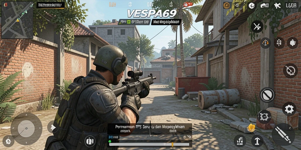 Screenshot gameplay VESPA69 yang menunjukkan aksi tembak-menembak intens.